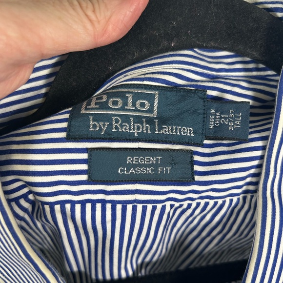Polo Ralph Lauren Navy‎ Striped Regent Classic Fit Men's Shirt Size 36/37 Tall - Picture 5 of 9